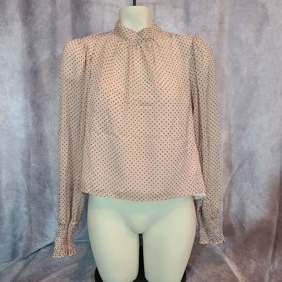 MINKPINK Pink Be Someone Flocked Dot Blouse Size Large - Picture 2 of 6